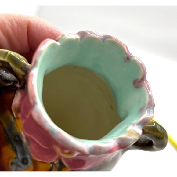 Antique French Art Nouveau Majolica Vase Floral Motif Vivid Colors (READ) - Picture 11 of 12